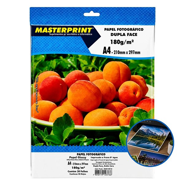 Papel Fotográfico Glossy Dupla Face A4 180g 20 Folhas à prova d’água Masterprint