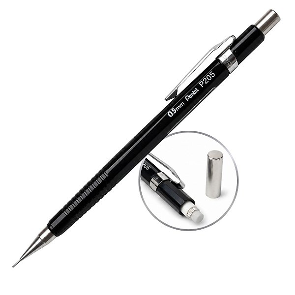 Lapiseira Técnica Pentel Sharp P205 Preta 0.5mm Profissional Alta Precisão