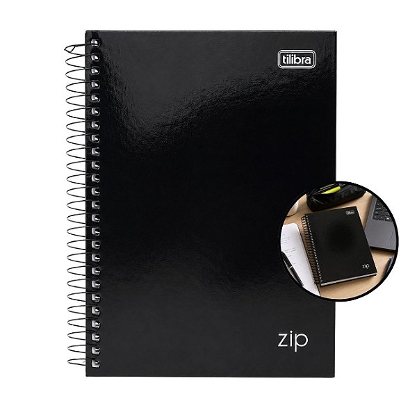 Caderno Espiral 1/4 Zip Preto 160 Folhas Pautadas 140x200mm Tilibra
