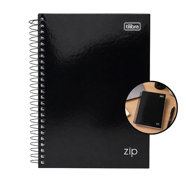 Caderno Espiral 1/4 Zip Preto 80 Folhas Pautadas 140x200mm Tilibra