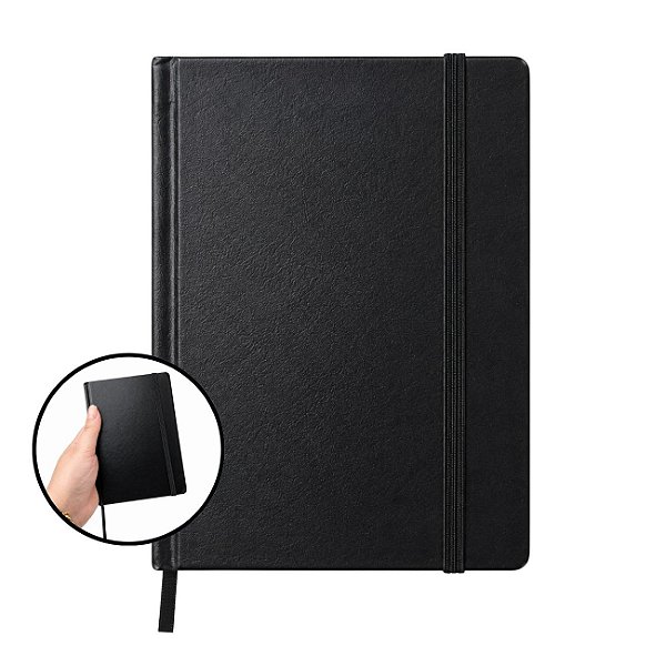 Caderneta Cambridge Preto 80 Folhas Pautada 90g/m² Capa Dura Tipo Moleskine 103x146mm com Elástico e Fitilho Tilibra