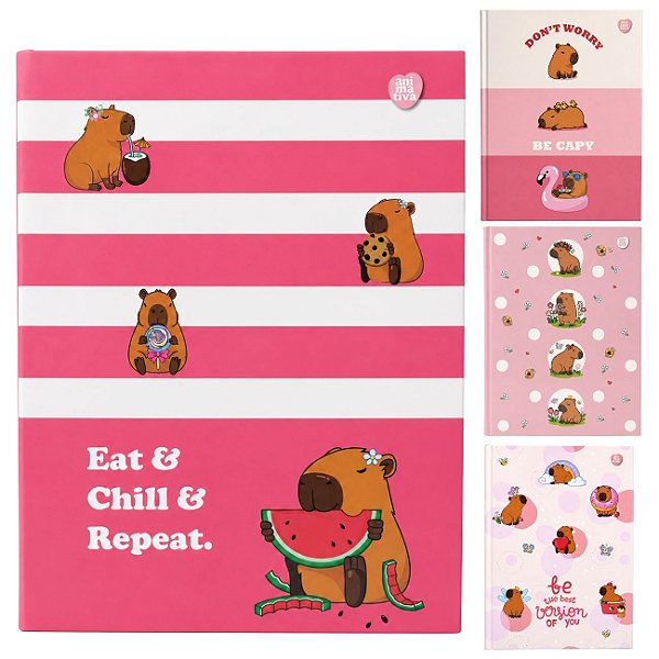 Caderno Brochura 80 Folhas Capa Dura Capy Cuties Capivara com Adesivos Pautado Animativa