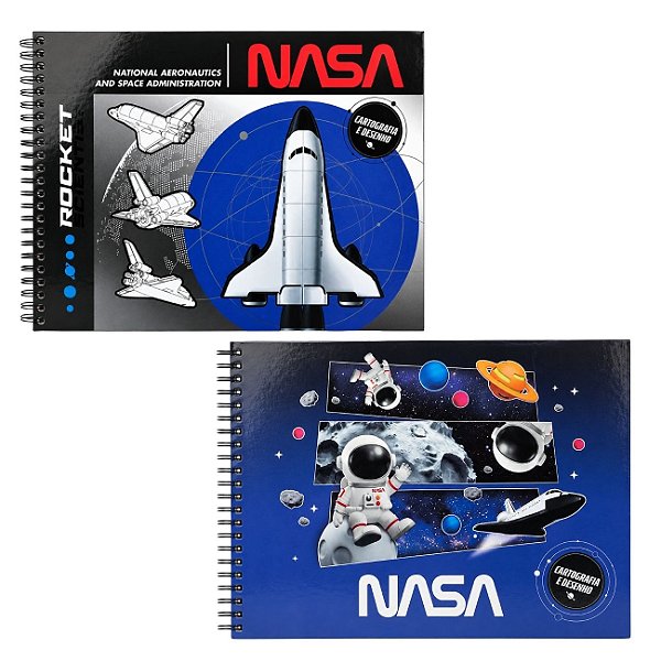Caderno Cartografia e Desenho Coleção NASA 80 Folhas Capa Dura Espiral com Adesivos Tilibra