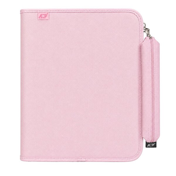 Caderno Argolado Fichário Tons Pastéis Rosa com Estojo Folhas e Divisórias ACP