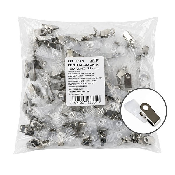 Presilha para Crachá Clips Jacaré Pacote com 100un e Alça Leitosa ACP
