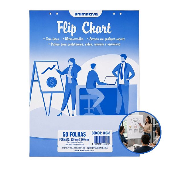Bloco Flip Chart 50 Folhas 63x80 cm Papel Offset Branco 63 g/m² Animativa