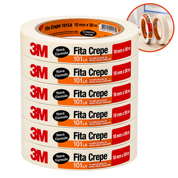 Fita Crepe 18mmx50m Pacote com 6 rolos - 3M