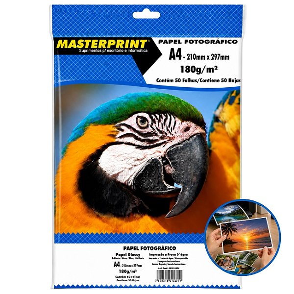 Papel Fotográfico Glossy A4 180g 50 Folhas À Prova D’Água Masterprint
