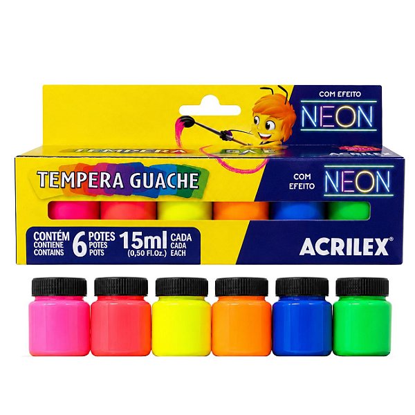 Tinta Guache 6 Cores 15ml Neon Abelhinhas - Acrilex