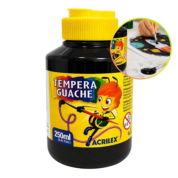 Tinta Tempera Guache 250ml Preto - Acrilex