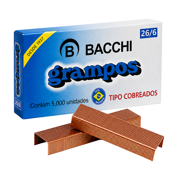 Grampo para Grampeador 26/6 Cobreado Bacchi com 5000 Unidades Alta Performance
