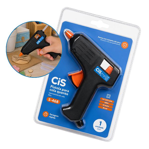 Pistola de Cola Quente Pequena CiS S-468 Bivolt 10W Para Bastão Fino