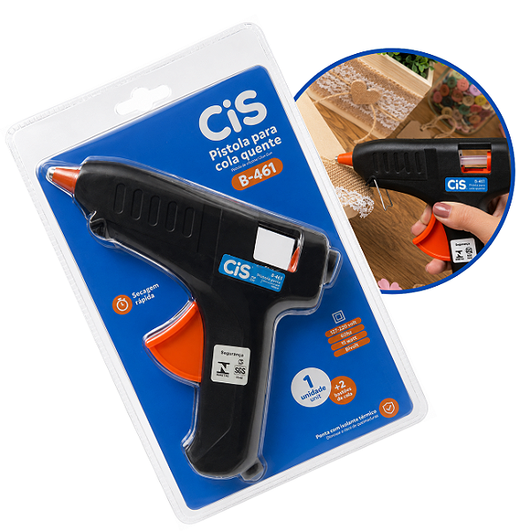 Pistola de Cola Quente Grande CiS B-461 Bivolt 15W + 2 Bastões Profissional