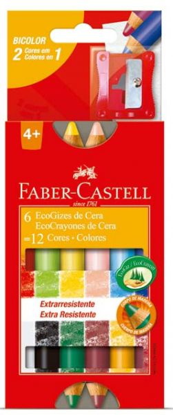 Giz de Cera 12 Cores Ecogiz Bicolor - Faber Castell