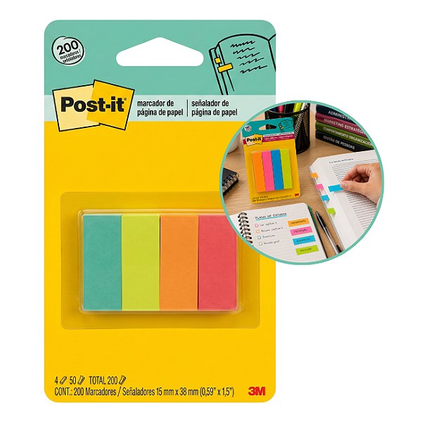 Bloco Autoadesivo 38x15mm 4 cores c/ 50fls Post-It - 3M