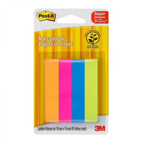Bloco Autoadesivo 76x15mm 4 cores c/ 50fls Post-It - 3M