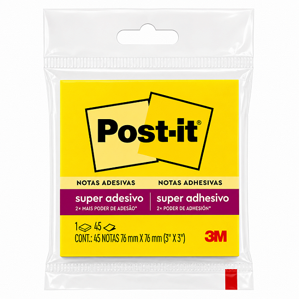 Bloco Autoadesivo 76x76mm c/ 45fls Neon Amarelo Post-It - 3M