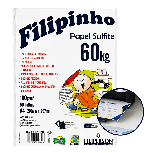 Papel Sulfite A4 180g Filipinho 50 Folhas Filiperson