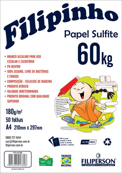 Papel Sulfite 180g 60kg 210X297 A4 50fls - Filipinho