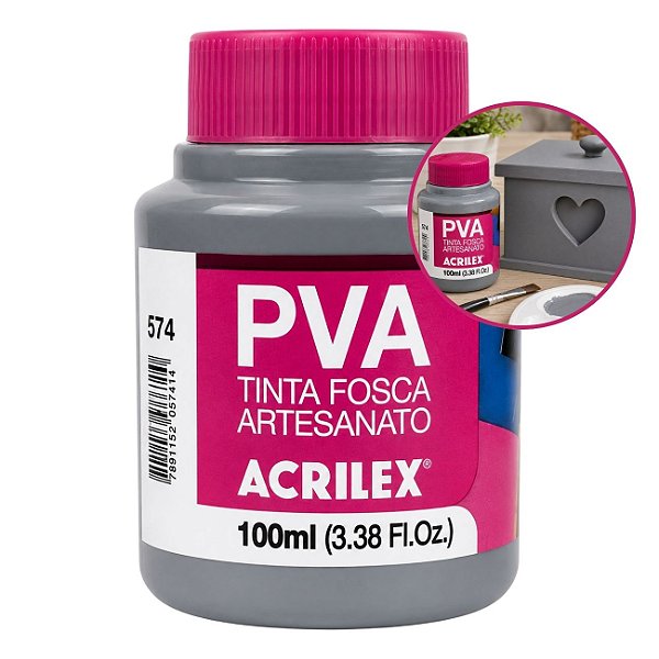 Tinta Fosca p/ Artes PVA 100ml Cinza Lunar - Acrilex