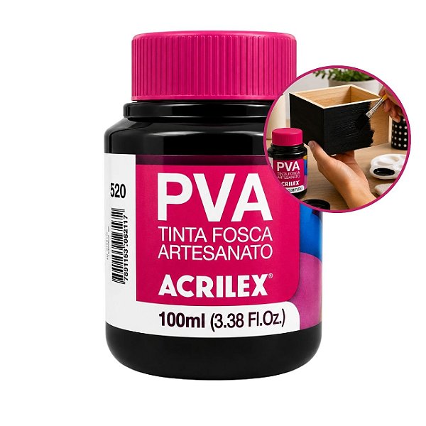 Tinta Fosca p/ Artes PVA 100ml Preto - Acrilex
