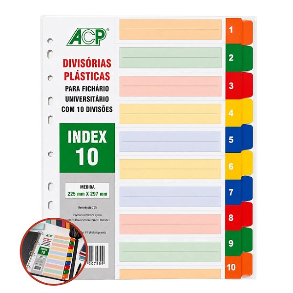 Divisórias Plásticas 10DIV PP Coloridas Fichário - ACP