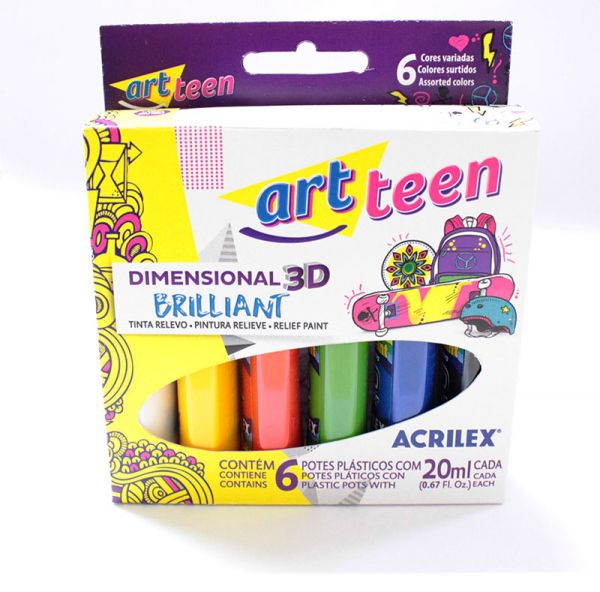 Tinta Dimensional Relevo Brilliant 3D c/ 6 cores - Acrilex