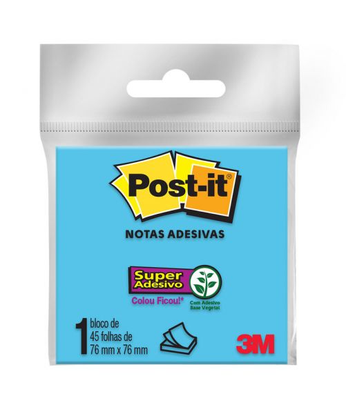 Bloco Autoadesivo 76x76mm c/ 45fls Neon Azul Post-It - 3M