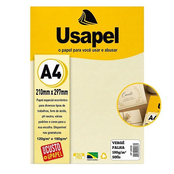 Papel Vergê A4 180g Pacote 50 Folhas Cor Palha Usapel