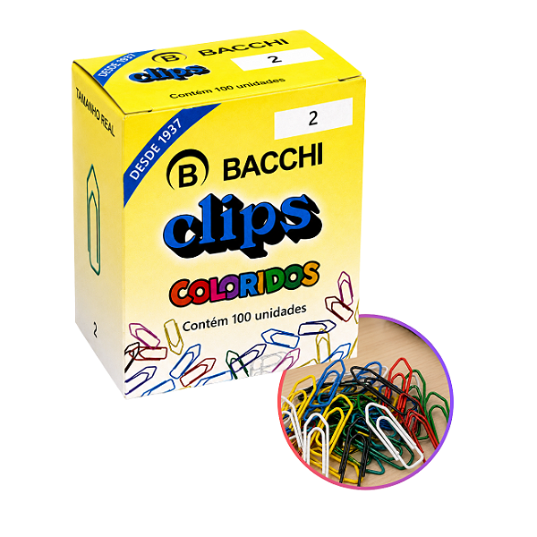 Clips Coloridos 2/0 Bacchi 100 unidades em Aço Galvanizado