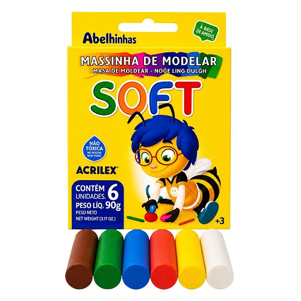 Massa de Modelar 6 Cores 90g Soft Acrilex Não Tóxica Super Macia Infantil