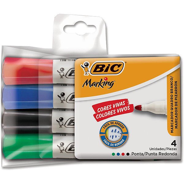 Caneta Marcador de Quadro Branco 4 Cores Marking BIC