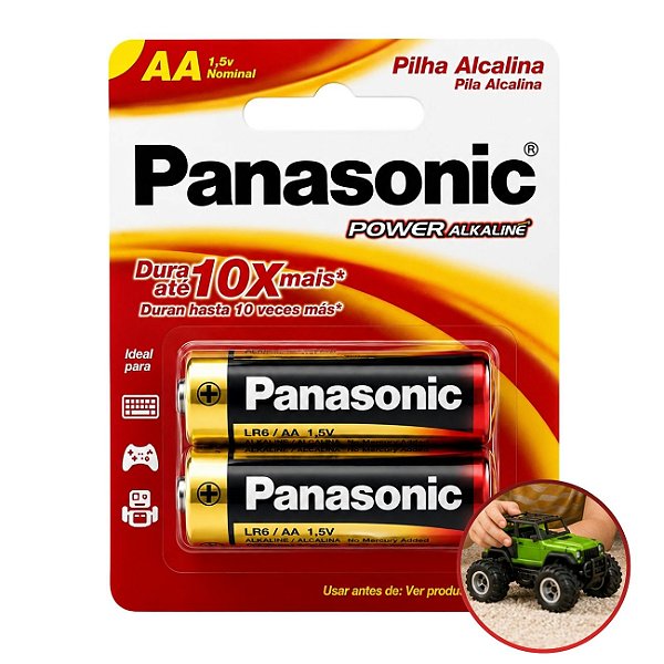 Pilha Alcalina AA Panasonic Power LR6 1,5V Cartela com 2 Unidades