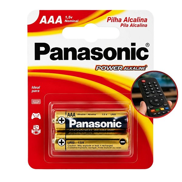 Pilha Alcalina AAA Panasonic Power 1,5V LR03 Cartela com 2 Unidades