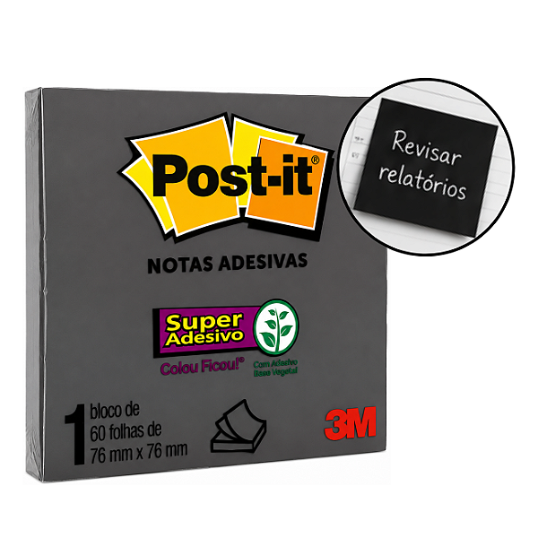 Bloco Autoadesivo 76x76mm c/ 60fls Preto Post-It - 3M