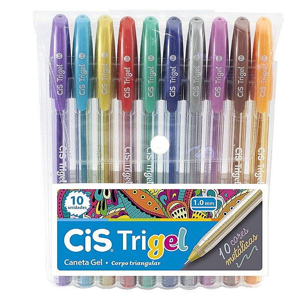 Caneta Gel Trigel 1.0 Kit c/10 Cores Metálicas CIS