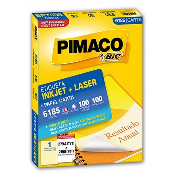 Etiqueta Pimaco 279x215mm 100fls 6185 Escritório Multiuso