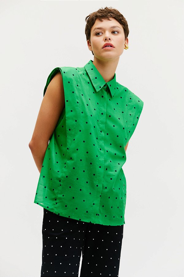 camisa de algodão manga aplicada dots verde