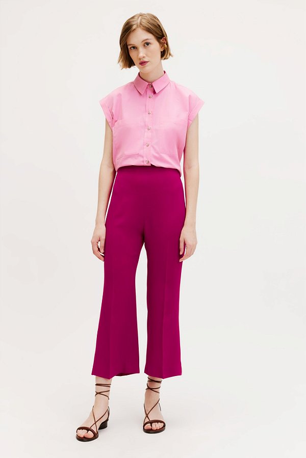 camisa de algodão sem manga com bolsos natural rosa