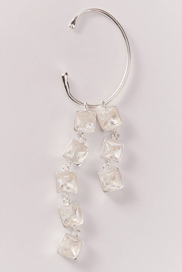 ear cuff cristais quadrados prata