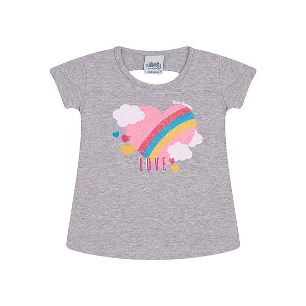 Blusa em cotton cor mescla com glitter na estampa