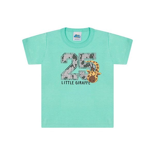 Camisa meia malha cor verde claro com puff na estampa de girafa