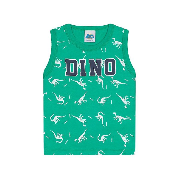 Regata me meia malha cor verde marine com puff na estampa dino