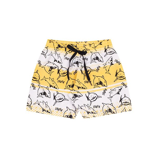 Bermuda tactel com cordão cor amarelo estampada com  tubarões