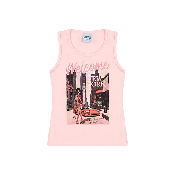 Regata em cotton cor rosa bebê com glitter na estampa