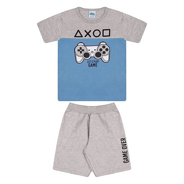 Conjunto meia malha e moletinho cor azul pavão e mescla estampa