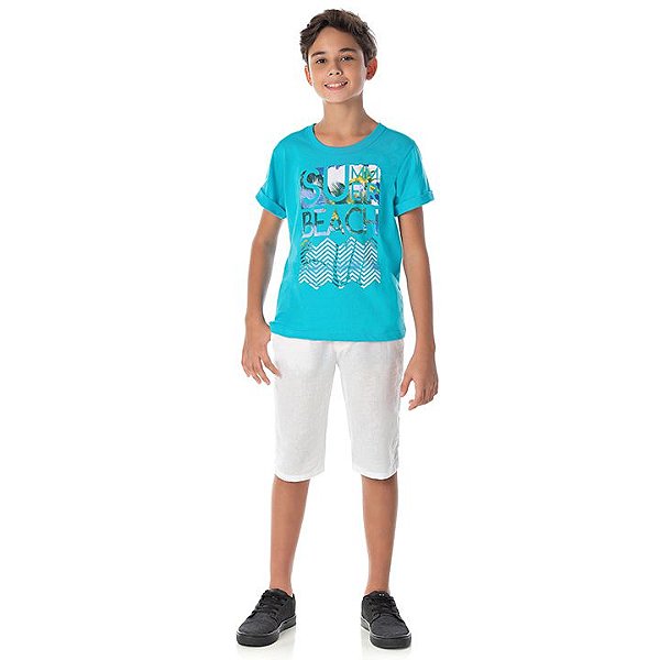 Camisa em meia malha cor azul piscina