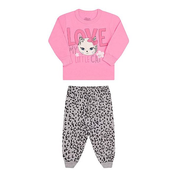 Pijama feminino manga longa brilha escuro cor babaloo e mescla