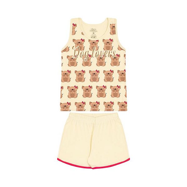 Pijama feminino meia malha que brilha no escuro cor amarelo claro