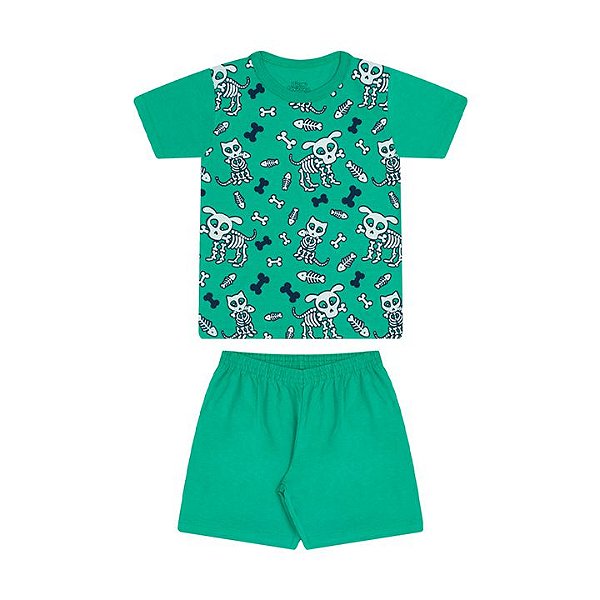 Pijama masculino meia malha brilha no escuro cor verde marine